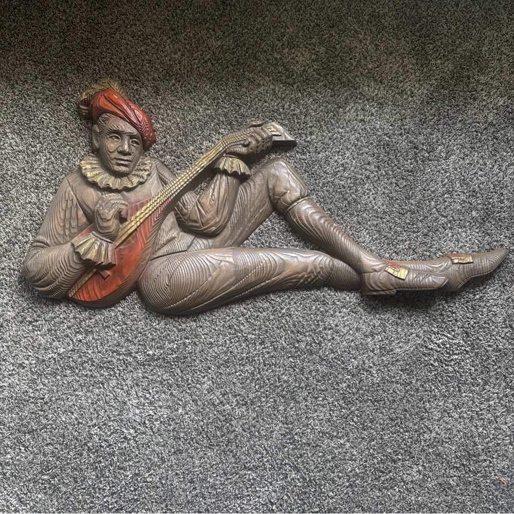 Rare Large Burwood Jester/Arabesque Sculpture Wall Hanging Vintage Figure